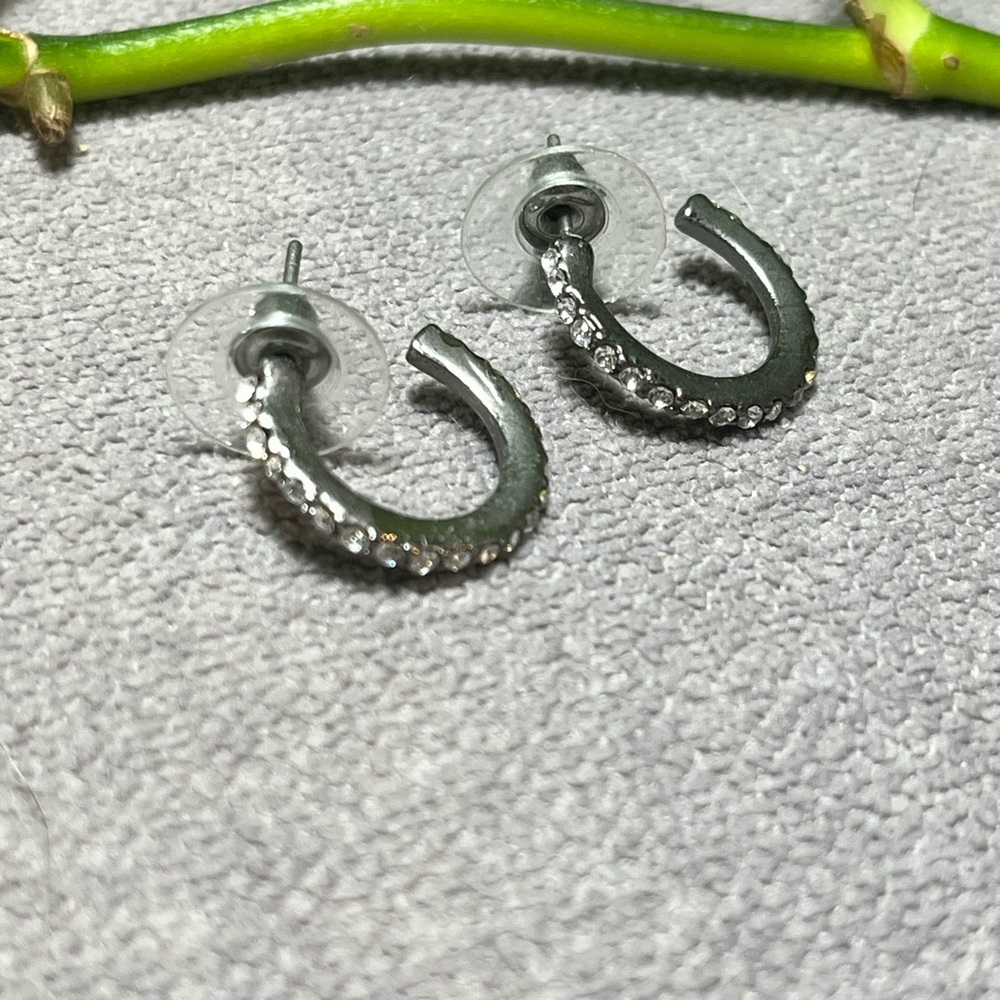 Blingy Crystal and  Silver Hoop Earrings